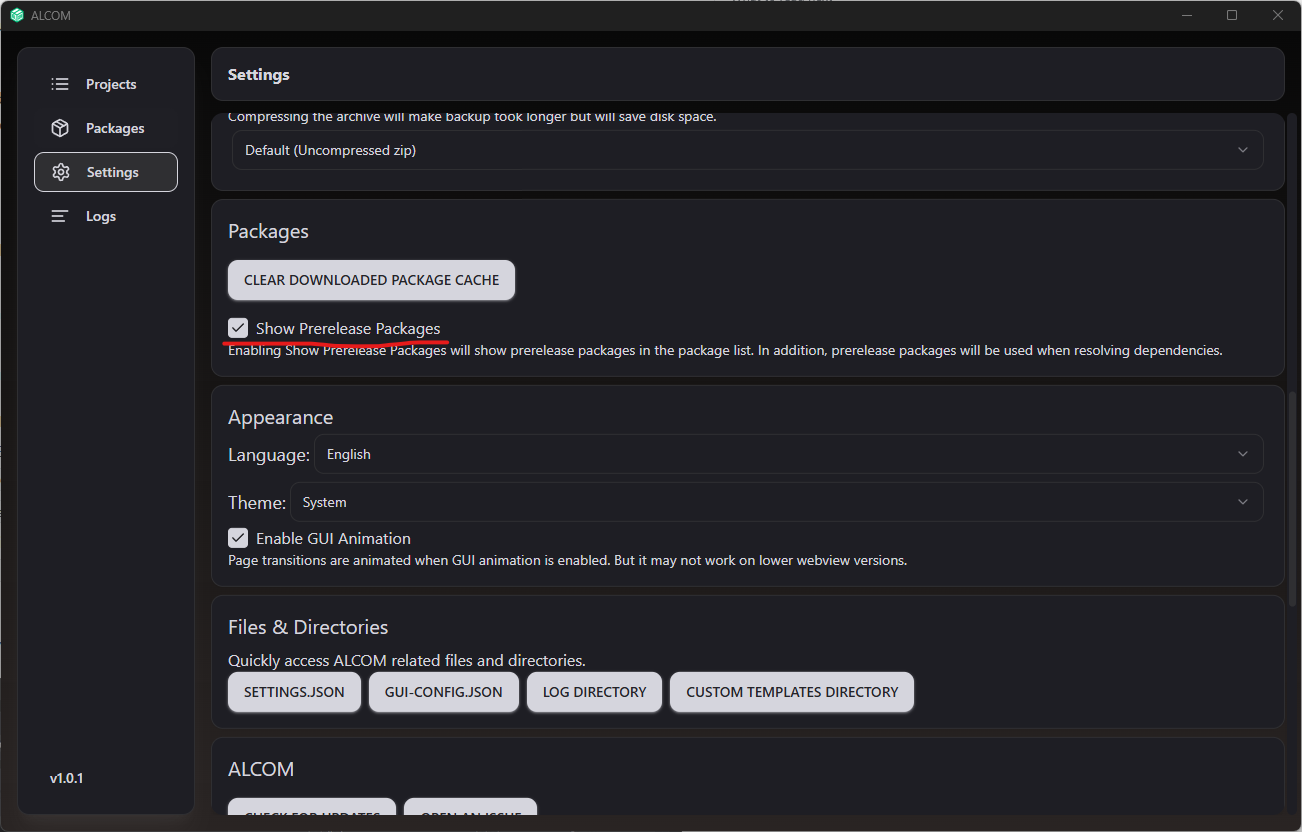 Pre-release settings